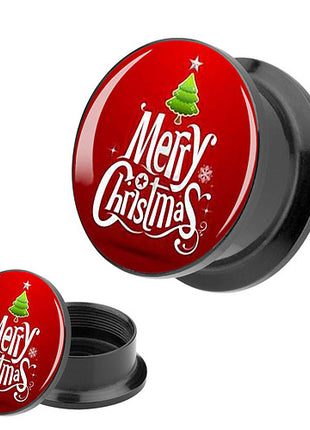 Picture Ohr Tunnel Gewinde Plug  Motiv Merry Christmas