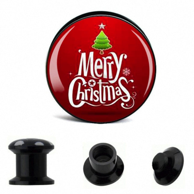 Picture Ohr Tunnel Gewinde Plug  Motiv Merry Christmas