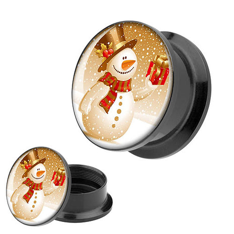 Picture Ohr Tunnel Gewinde Plug  Motiv Schneemann Geschenk