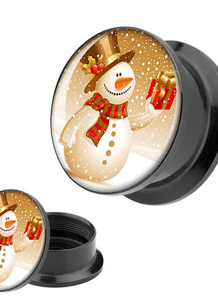 Picture Ohr Tunnel Gewinde Plug  Motiv Schneemann Geschenk