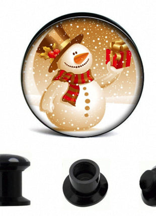 Picture Ear Tunnel Thread Plug Motif Snowman Gift 