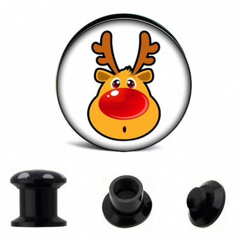 Picture Ear Tunnel Thread Plug Motif Comic Reindeer 