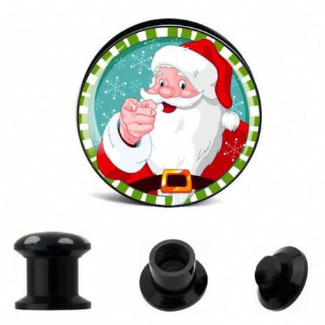 Picture Ear Tunnel Thread Plug Motif Santa Claus 