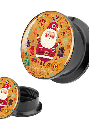 Picture Ohr Tunnel Gewinde Plug  Motiv Weihnachtsmann Best Wishes