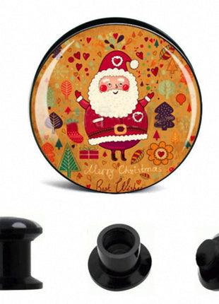 Picture Ohr Tunnel Gewinde Plug  Motiv Weihnachtsmann Best Wishes