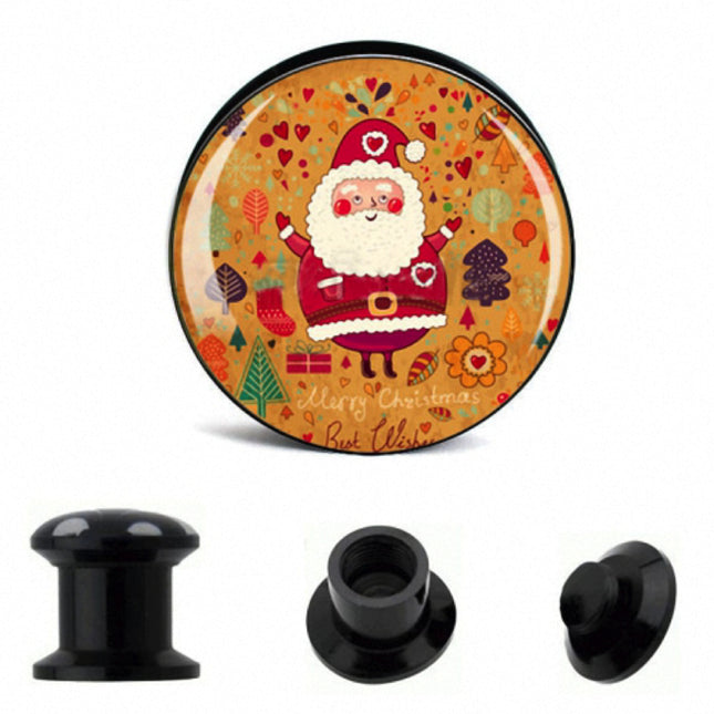 Picture Ohr Tunnel Gewinde Plug  Motiv Weihnachtsmann Best Wishes