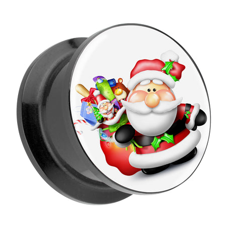 Picture Ear Tunnel Thread Plug Motif Santa Claus with Gifts 