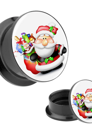 Picture Ohr Tunnel Gewinde Plug  Motiv Weihnachtsmann mit Geschenken