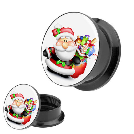 Picture Ohr Tunnel Gewinde Plug  Motiv Weihnachtsmann mit Geschenken