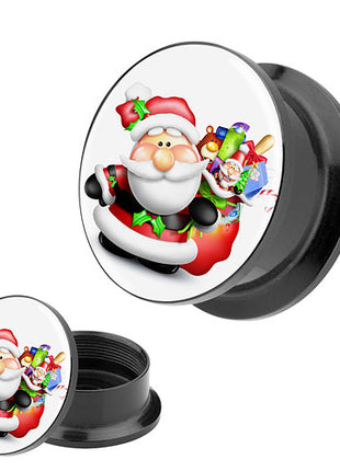 Picture Ohr Tunnel Gewinde Plug  Motiv Weihnachtsmann mit Geschenken