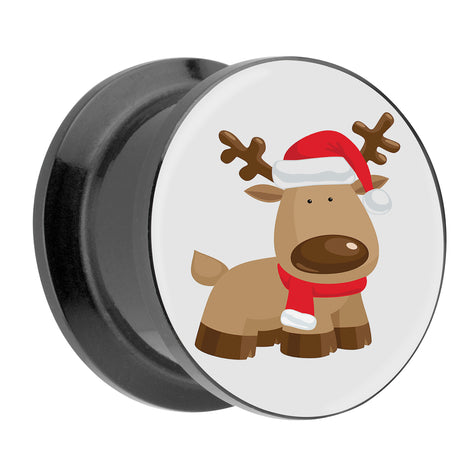 Picture Ear Tunnel Thread Plug Motif Reindeer with Christmas Hat 