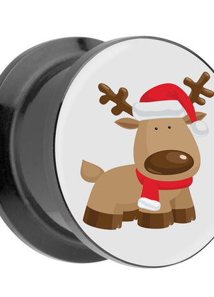 Picture Ear Tunnel Thread Plug Motif Reindeer with Christmas Hat 