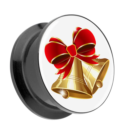 Picture Ohr Tunnel Gewinde Plug  Motiv Weihnachtsglocken Gold