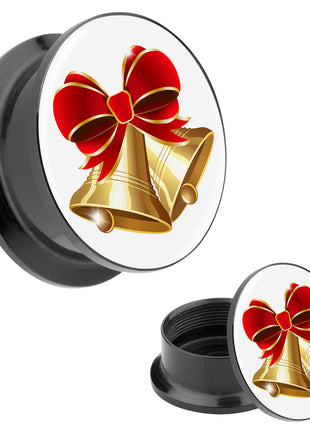 Picture Ohr Tunnel Gewinde Plug  Motiv Weihnachtsglocken Gold