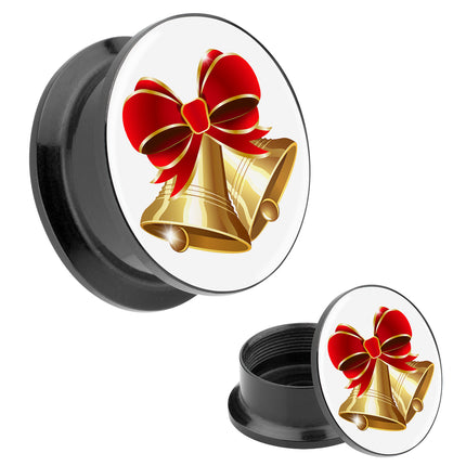 Picture Ohr Tunnel Gewinde Plug  Motiv Weihnachtsglocken Gold
