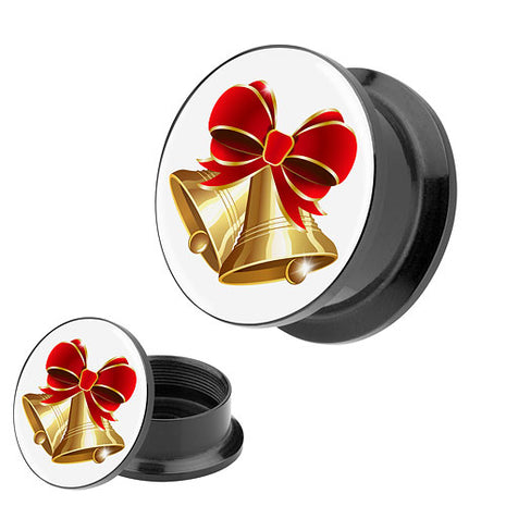 Picture Ohr Tunnel Gewinde Plug  Motiv Weihnachtsglocken Gold