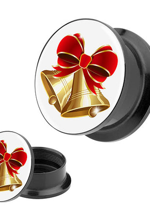 Picture Ohr Tunnel Gewinde Plug  Motiv Weihnachtsglocken Gold