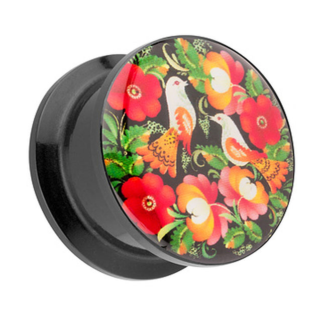 Picture Ohr Tunnel Gewinde Plug  Motiv Blumen & Vögel