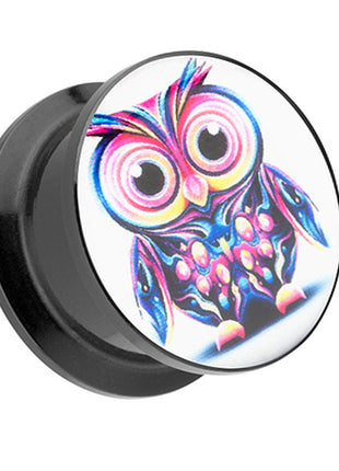 Picture Ear Tunnel Thread Plug Motif Crazy Owl 