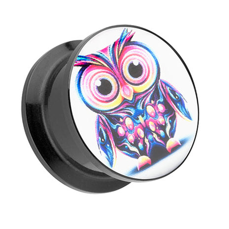 Picture Ear Tunnel Thread Plug Motif Crazy Owl 