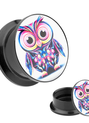 Picture Ear Tunnel Thread Plug Motif Crazy Owl 