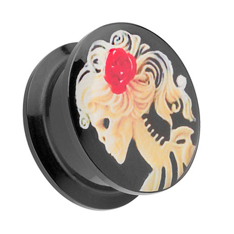 Picture Ear Tunnel Thread Plug Motif Skeleton Red Rose 