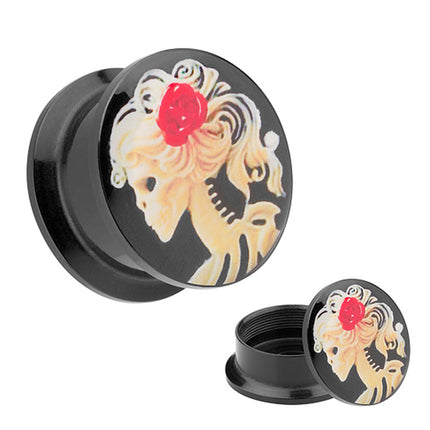 Picture Ohr Tunnel Gewinde Plug  Motiv Skeleton Red Rose