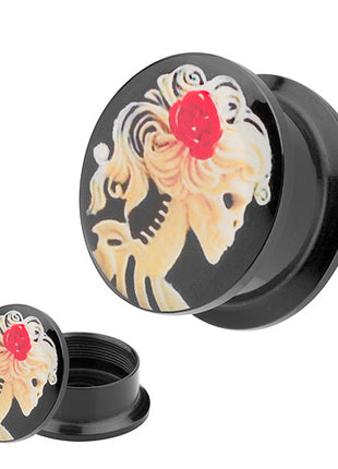 Picture Ohr Tunnel Gewinde Plug  Motiv Skeleton Red Rose