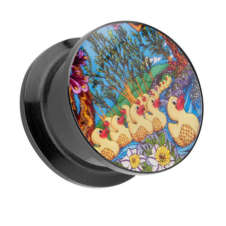 Picture Ear Tunnel Thread Plug Motif Duck Family 