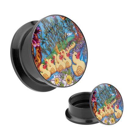 Picture Ohr Tunnel Gewinde Plug  Motiv Enten Familie