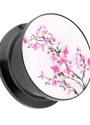 Picture Ear Tunnel Thread Plug Motif Cherry Blossoms 