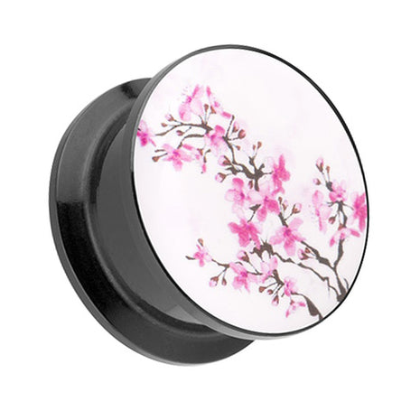 Picture Ear Tunnel Thread Plug Motif Cherry Blossoms 