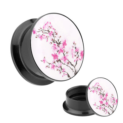 Picture Ohr Tunnel Gewinde Plug  Motiv Kirschblüten