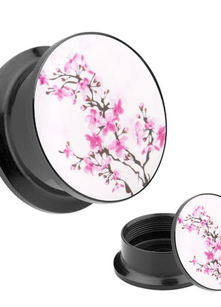 Picture Ear Tunnel Thread Plug Motif Cherry Blossoms 