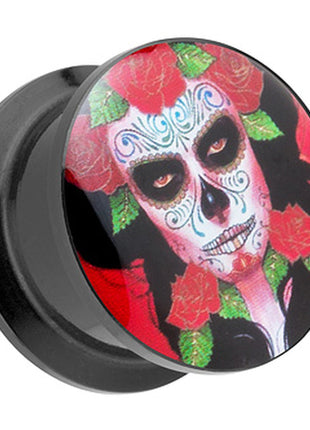 Picture Ohr Tunnel Gewinde Plug  Motiv Día de los Muertos Totenkopf