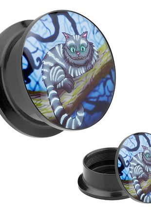 Picture Ear Tunnel Thread Plug Motif Lying Cheshire Cat 