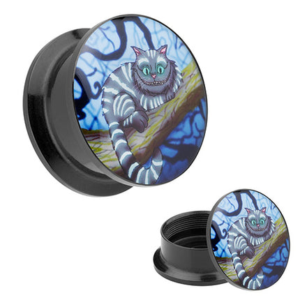 Picture Ohr Tunnel Gewinde Plug  Motiv liegende Grinsekatze