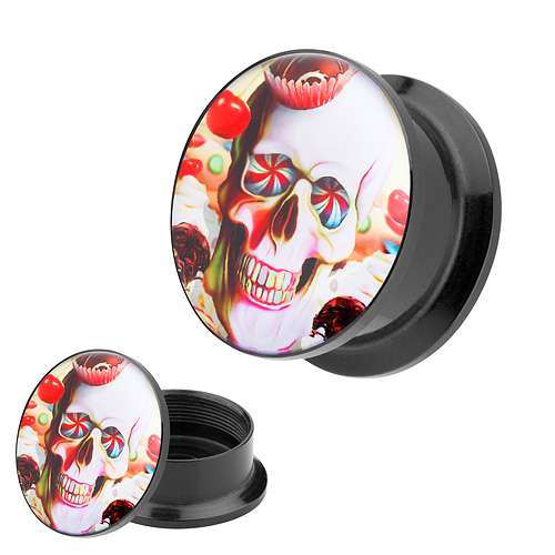 Picture Ohr Tunnel Gewinde Plug  Motiv Süßer Party Totenkopf