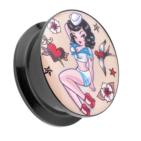 Picture Ear Tunnel Thread Plug Motif Rockabilly Sailor Girl 