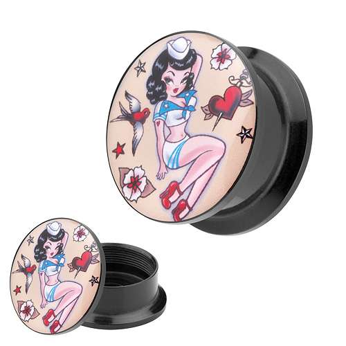 Picture Ohr Tunnel Gewinde Plug  Motiv Rockabilly Matrosen Mädchen