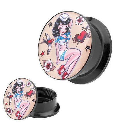 Picture Ohr Tunnel Gewinde Plug  Motiv Rockabilly Matrosen Mädchen