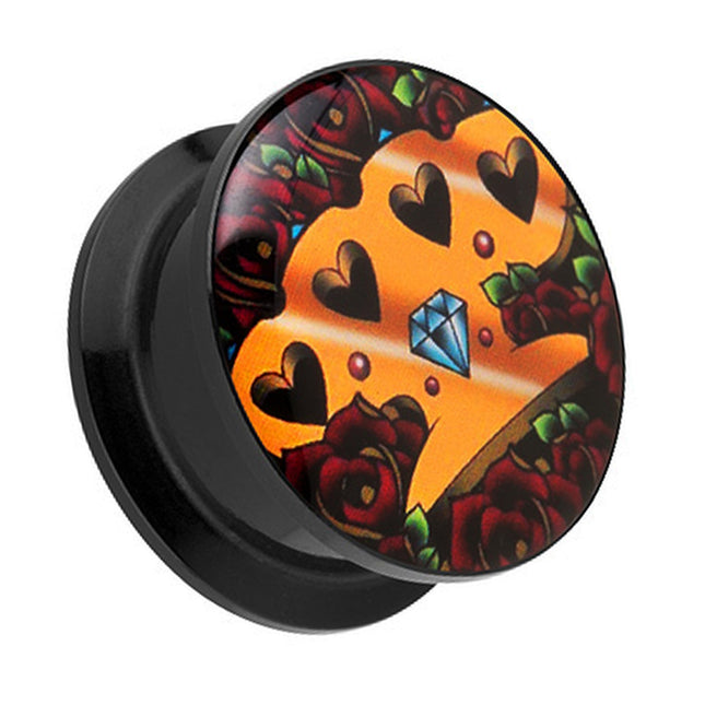 Picture Ohr Tunnel Gewinde Plug  Motiv Schlagring mit Kristall & Rosen