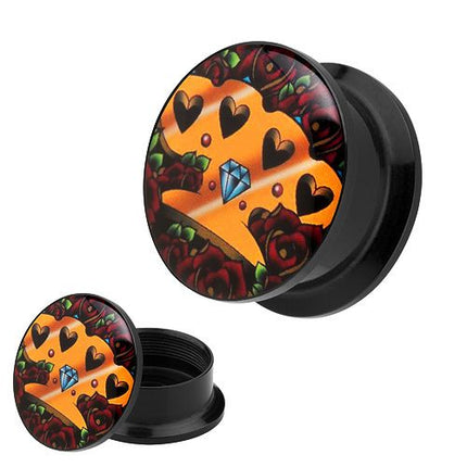 Picture Ohr Tunnel Gewinde Plug  Motiv Schlagring mit Kristall & Rosen