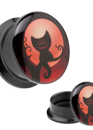 Picture Ear Tunnel Thread Plug Motif Halloween Cat 