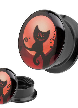 Picture Ohr Tunnel Gewinde Plug  Motiv Halloween Katze