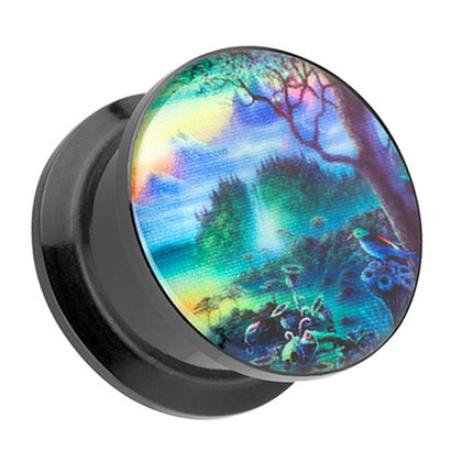 Picture Ohr Tunnel Gewinde Plug  Motiv Traumland Paradies