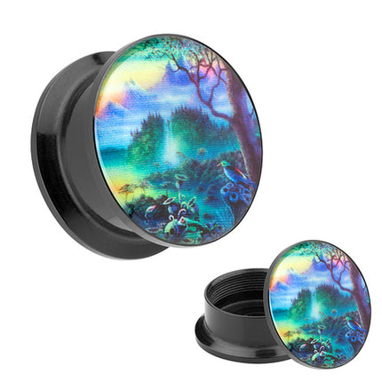 Picture Ohr Tunnel Gewinde Plug  Motiv Traumland Paradies