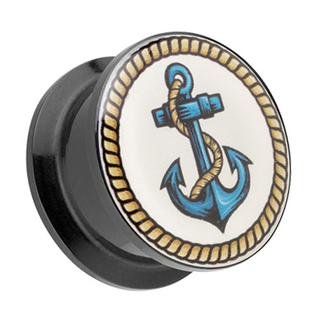 Picture Ear Tunnel Thread Plug Motif Blue Anchor &amp; Sailor's Rope 