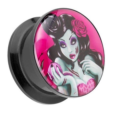 Picture Ohr Tunnel Gewinde Plug  Motiv Rockabilly Dead Girl with Rose