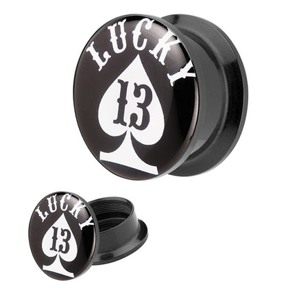 Picture Ohr Tunnel Gewinde Plug  Motiv Pik Ass Lucky 13